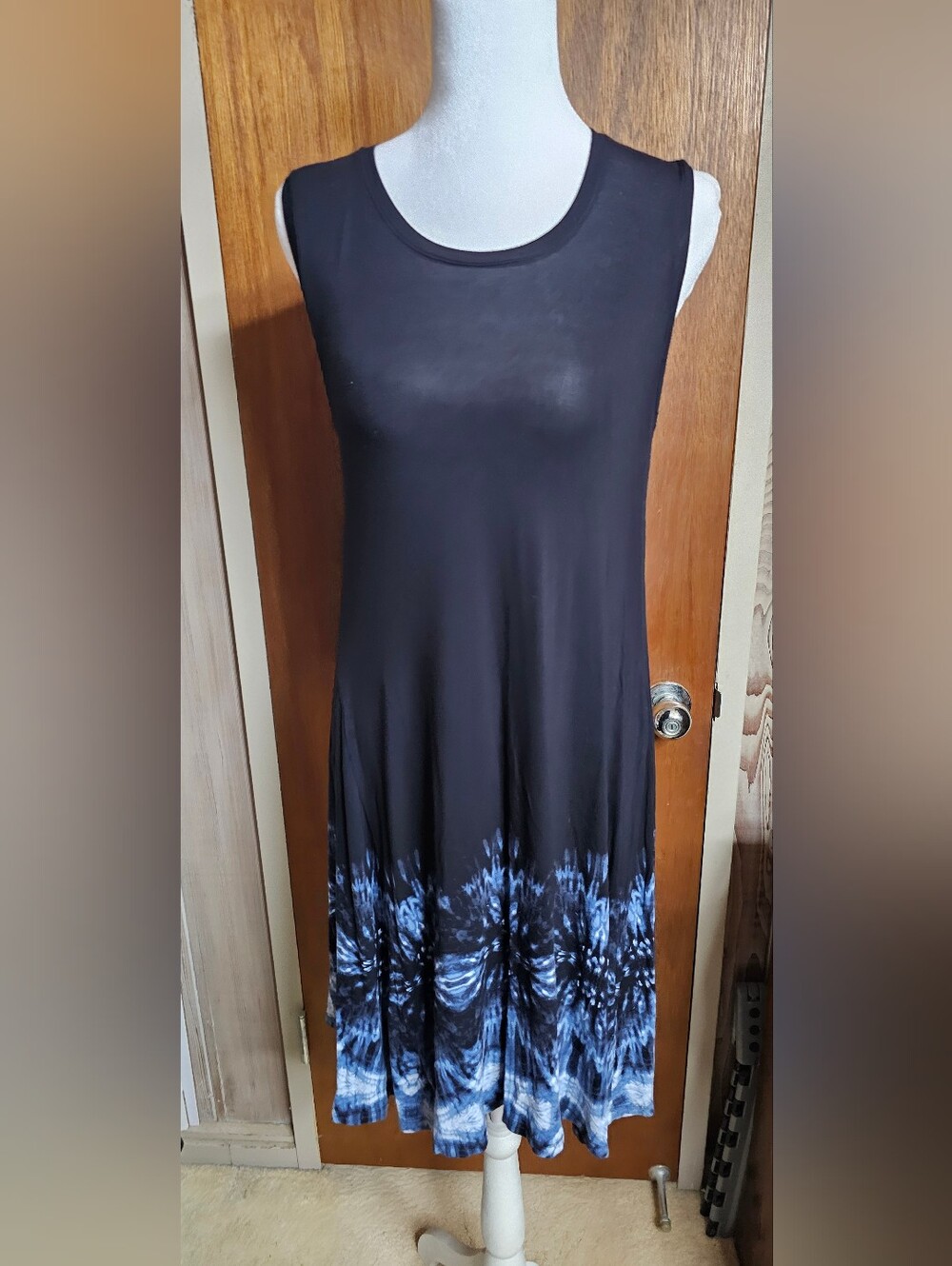 Style & Co. Black Tank Dress with Blue Tie-Dye Hem